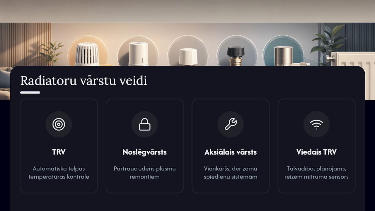 Radiatora vārstu veidu salīdzinājuma shēma