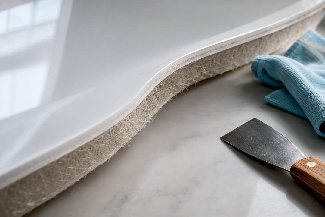 Acrylic shell and fiberglass backing layers