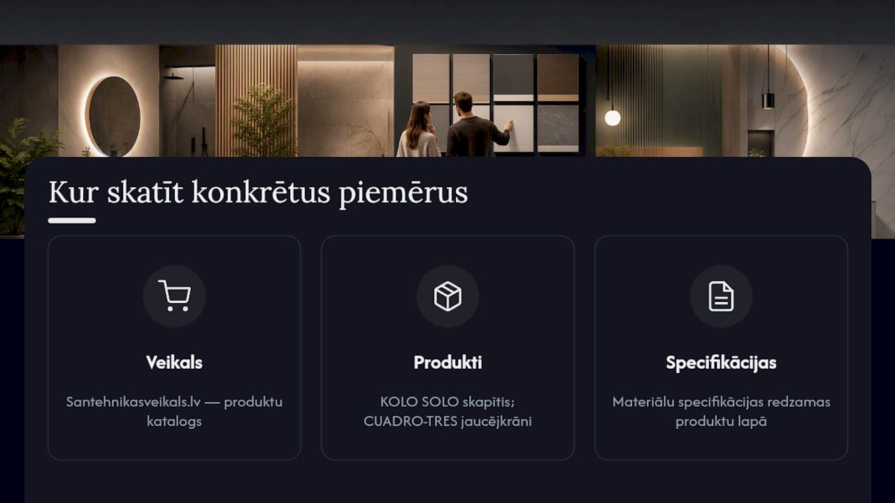 Kur atrast pārbaudītus materiālu un mēbeļu piemērus — overview diagram