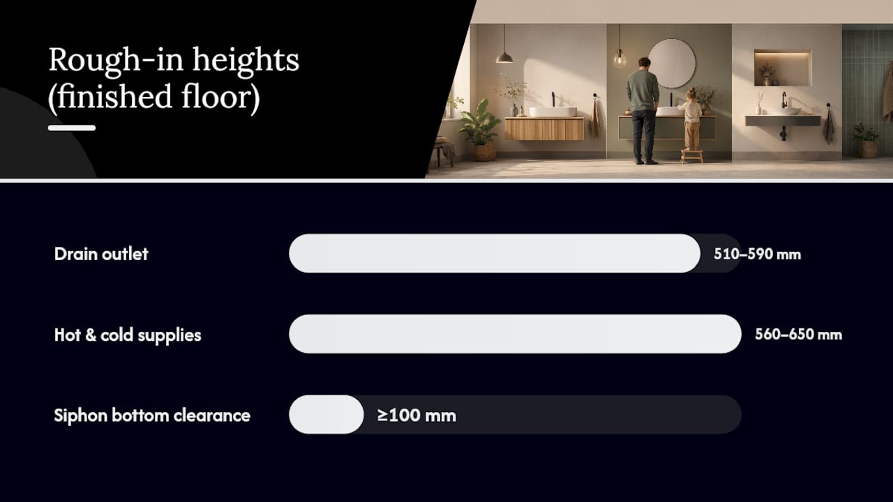Rough-in plumbing height ranges diagram