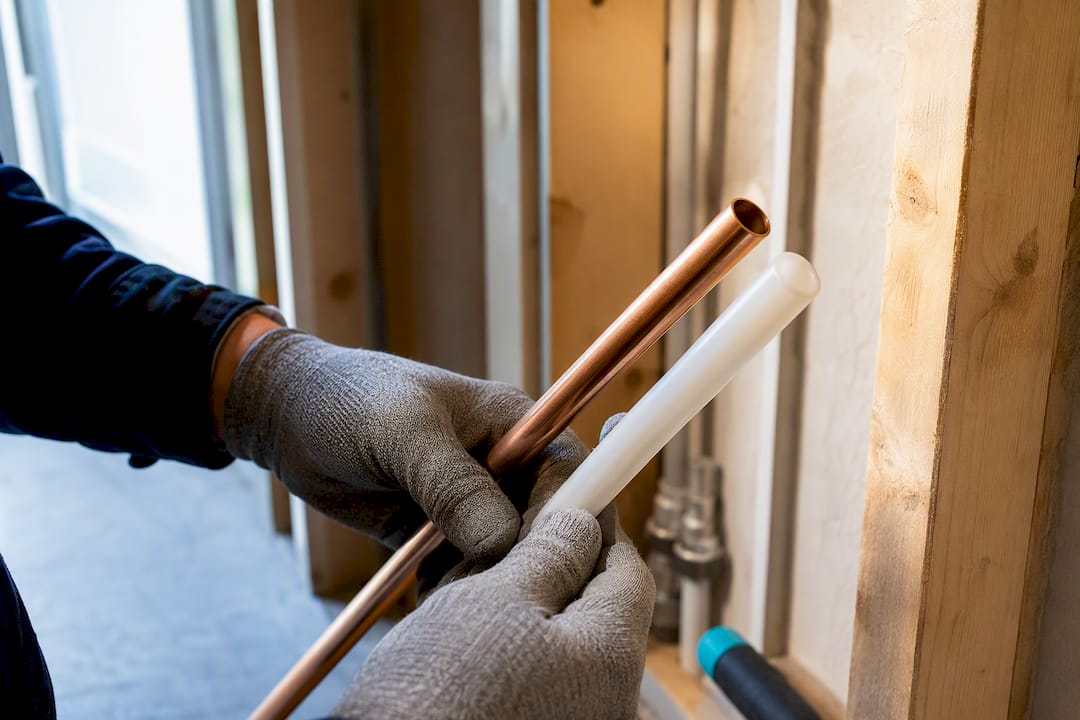 Copper and PEX pipe sections compared