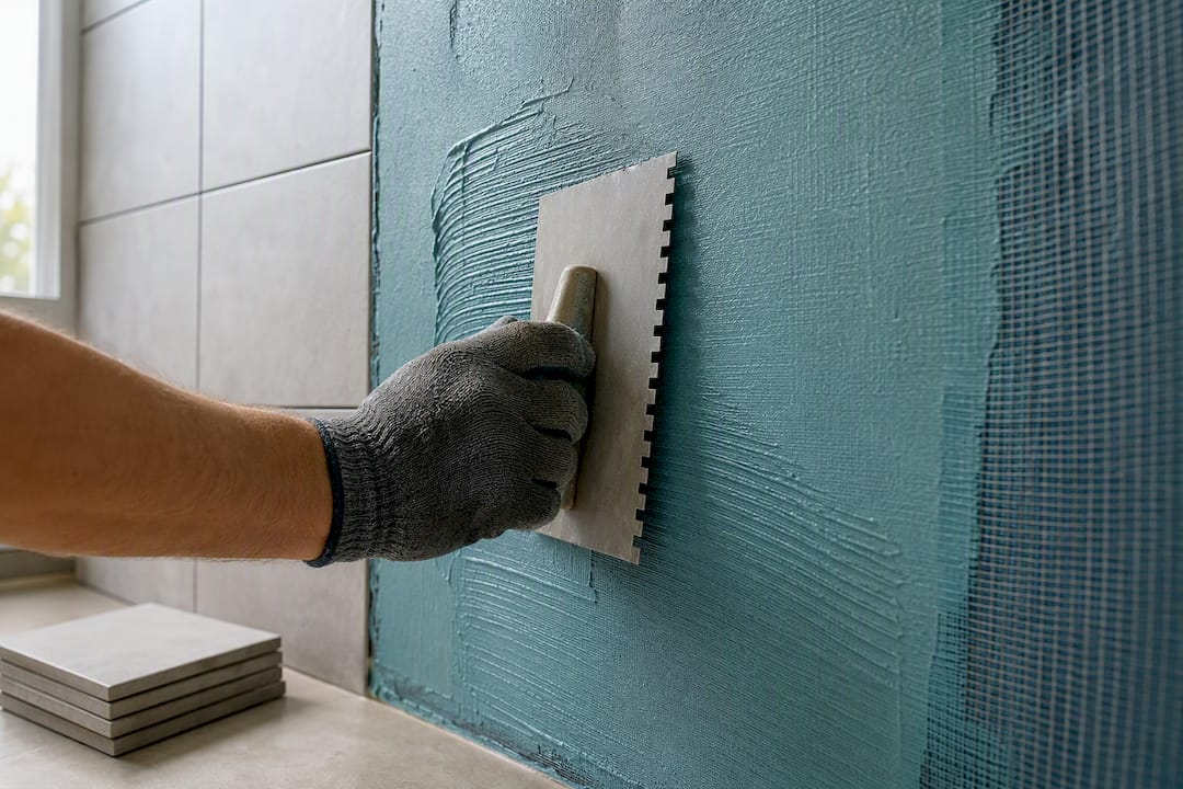 Waterproofing membrane behind bathroom tile