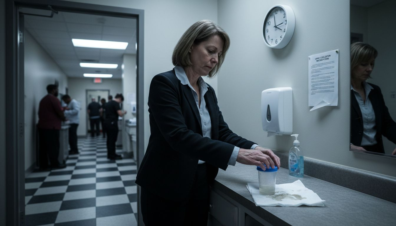 Patient submitting urine test at clinic