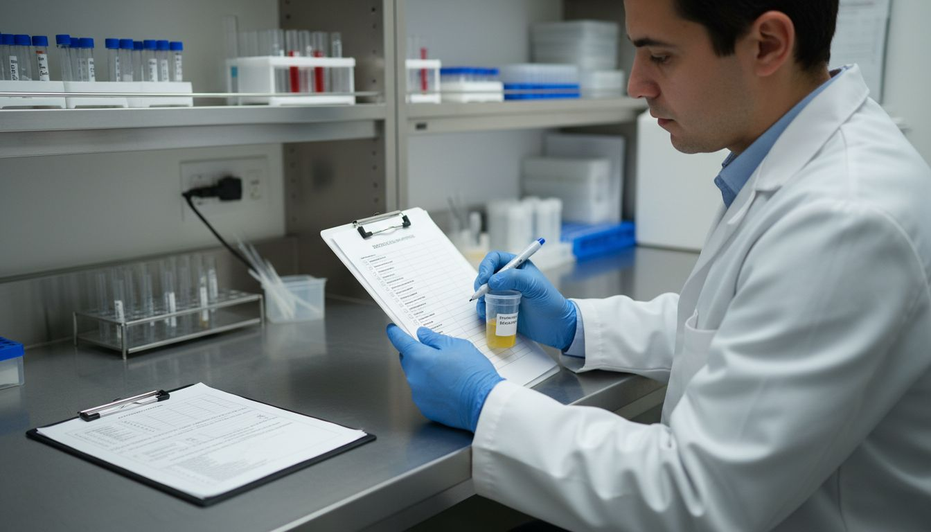 Technician prepares specimen in clinical lab