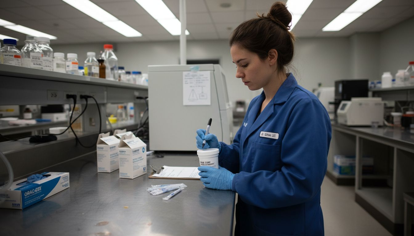 Lab technician preparing drug test kit