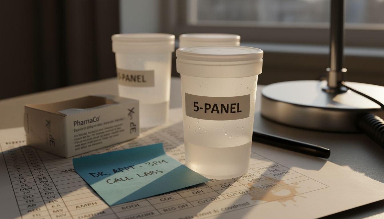 5-panel drug test cup on reference chart