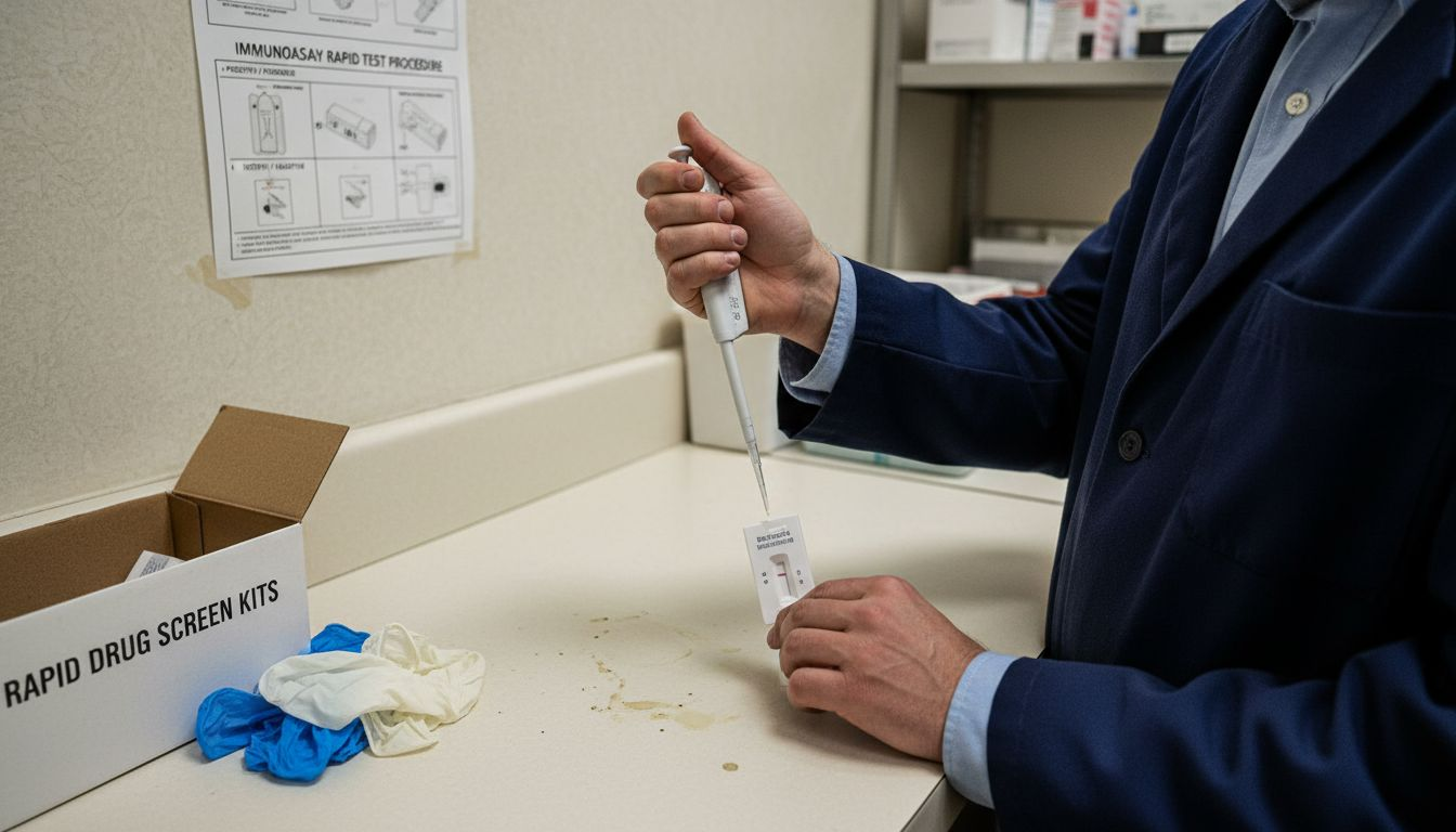 Technician using immunoassay drug test in lab