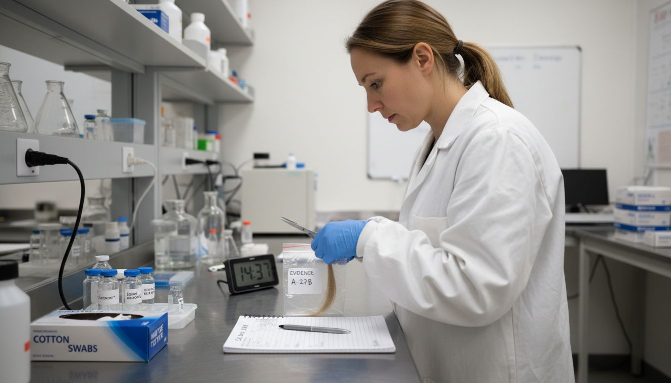 Technician preparing hair drug test sample