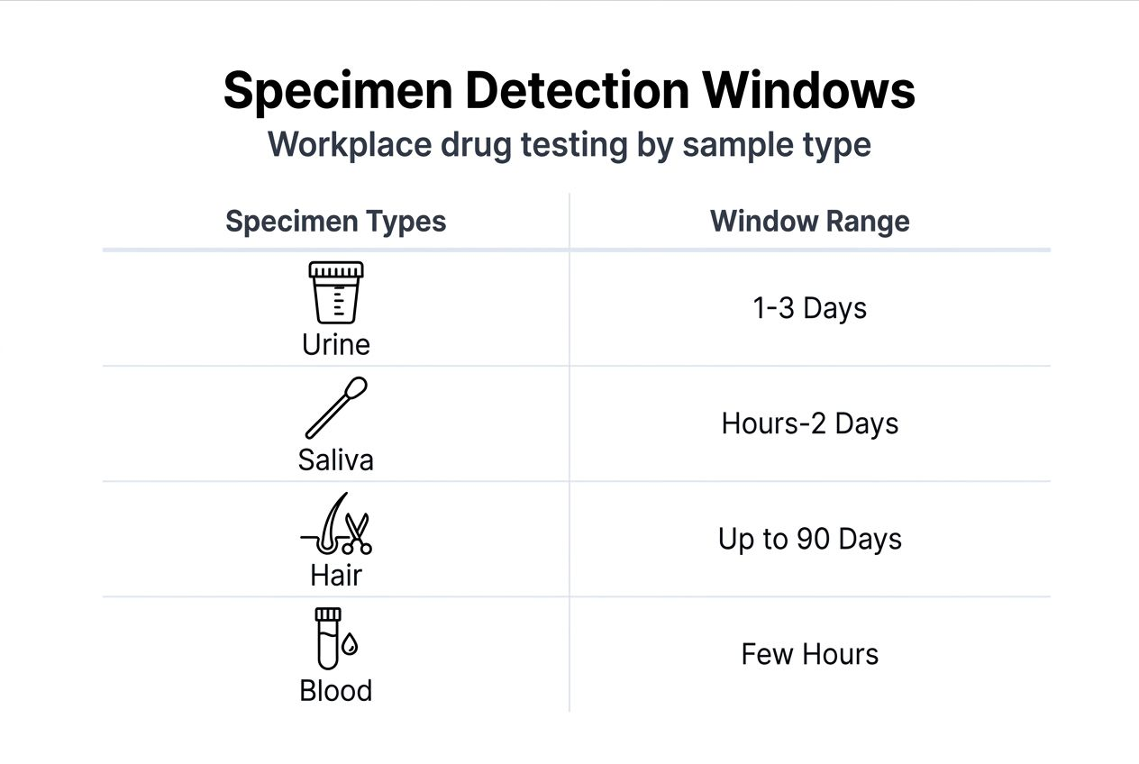 Specimen detection windows infographic for workplace testing