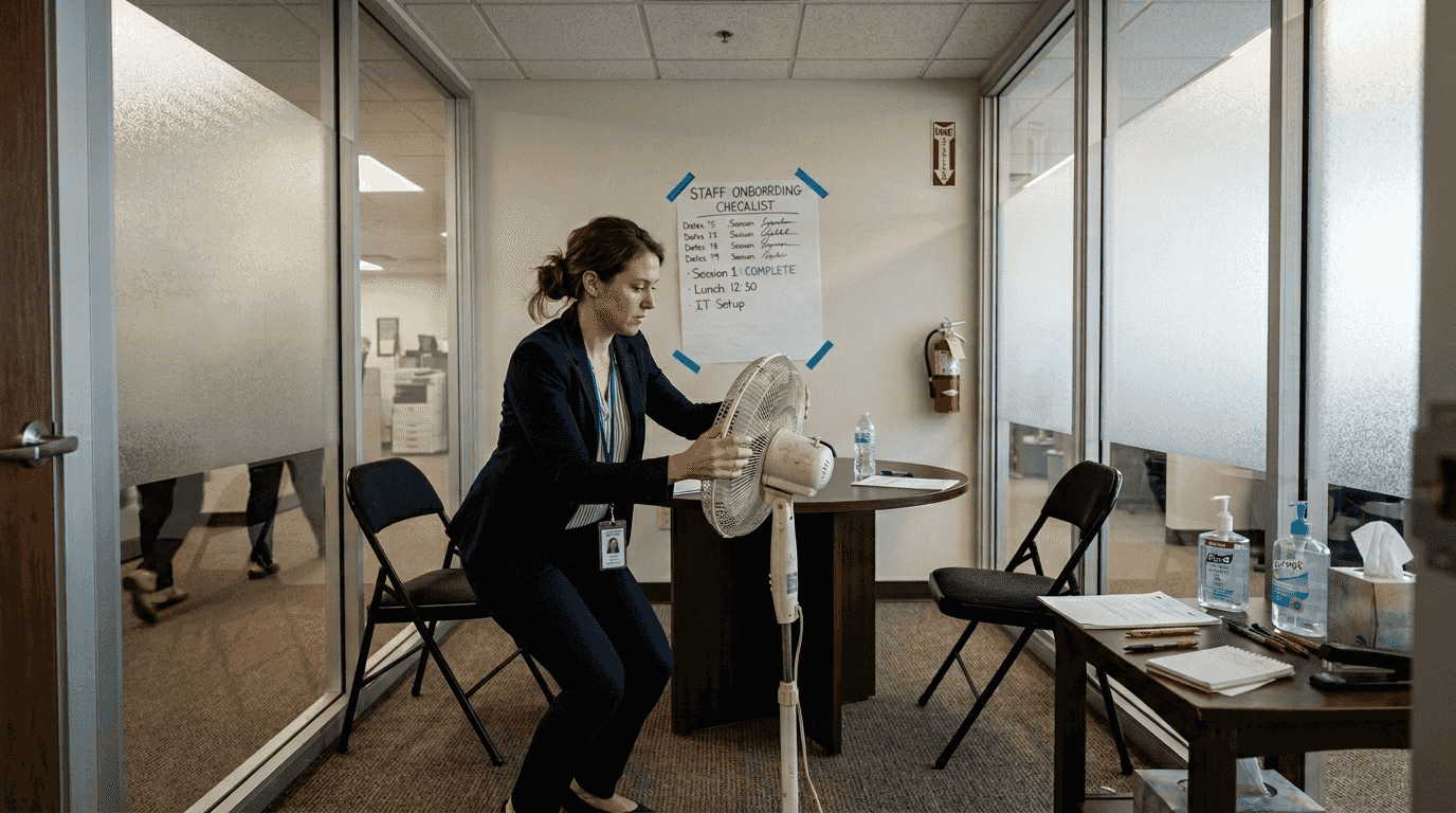 Trainer prepares private drug testing training room