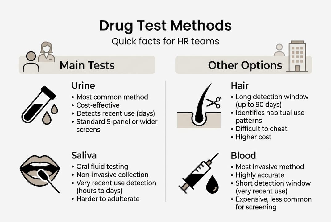 Infographic comparing main drug test methods