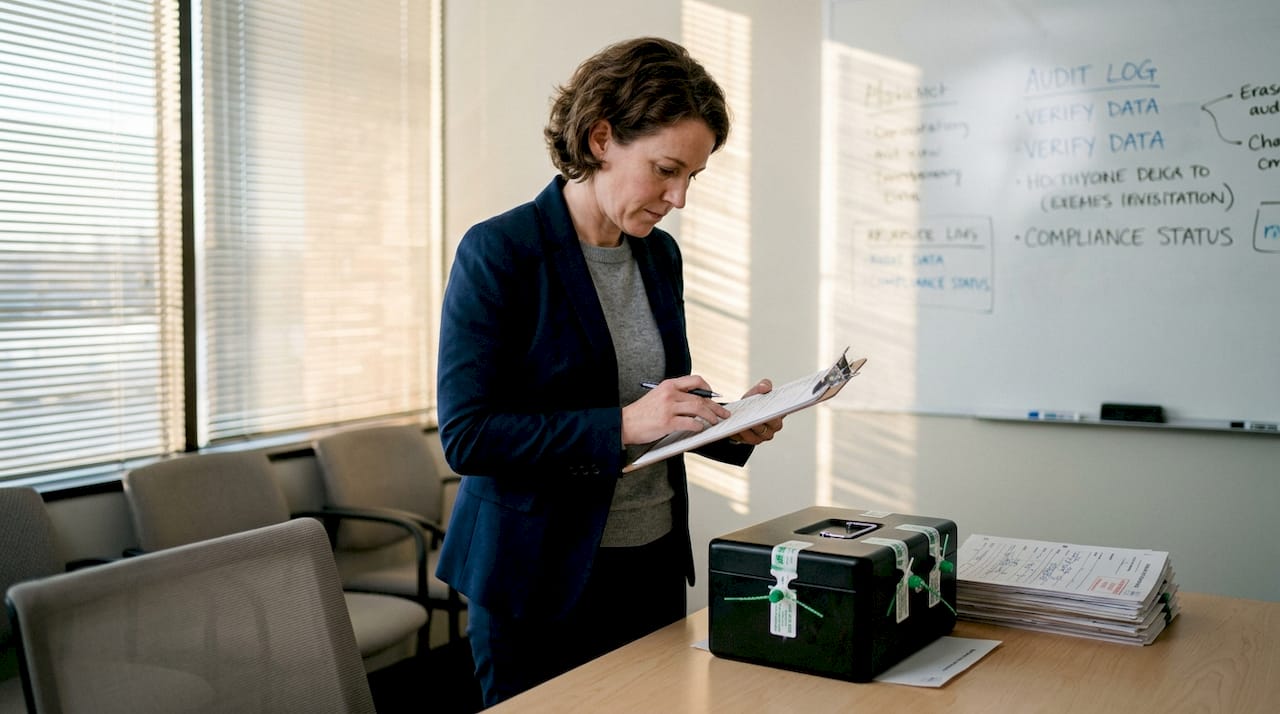 Manager reviewing drug test compliance checklist