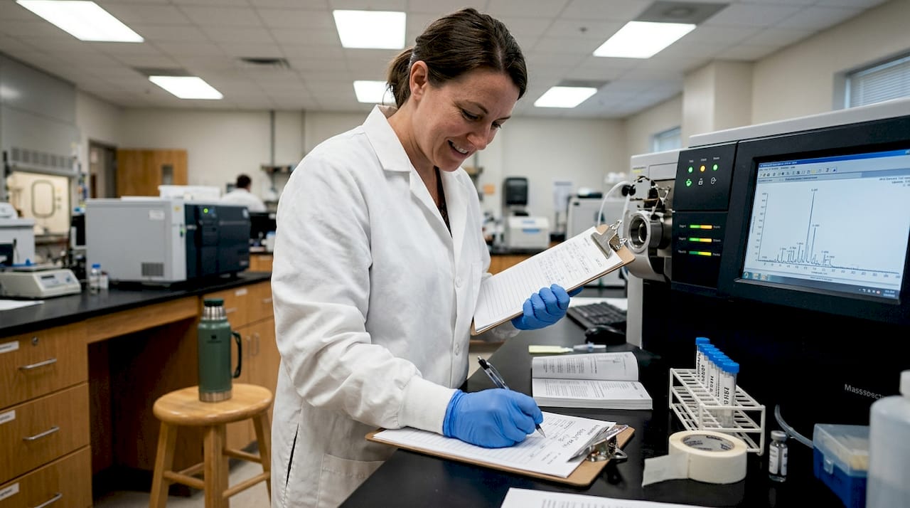 Lab technician documents confirmation drug test