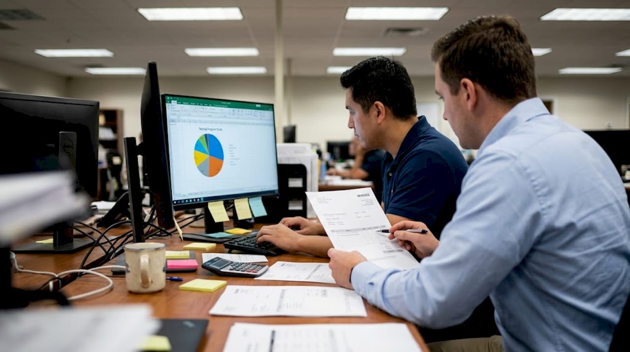 Procurement team reviewing drug testing costs