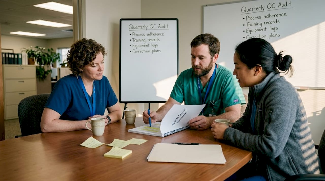 Clinical team reviews quality checklist during meeting