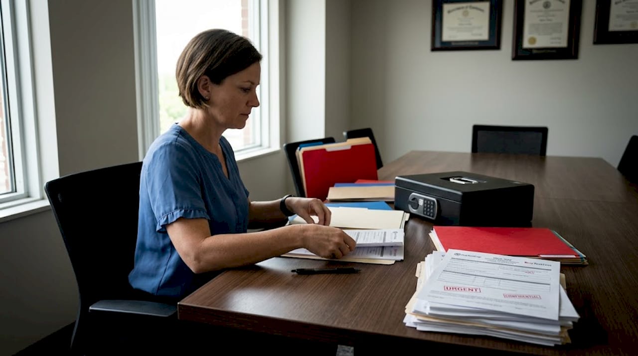 Employee sorting files for drug testing review