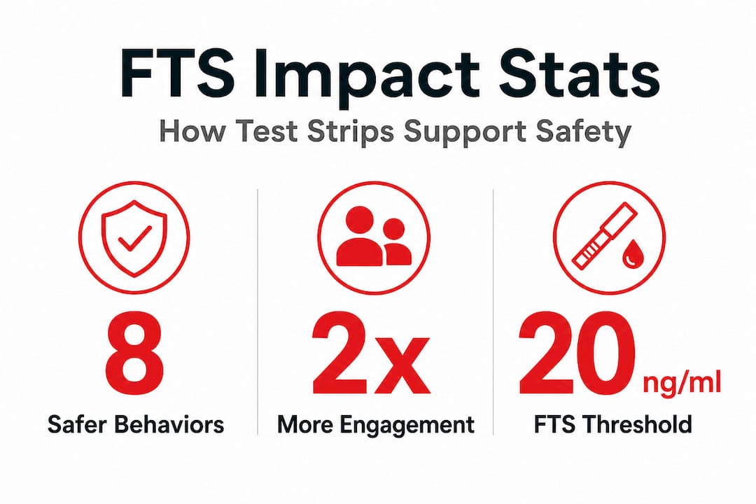 Infographic summarizing test strips impact with stats