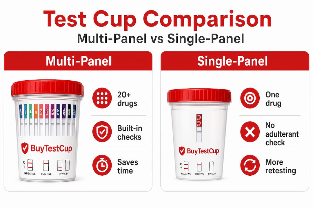 Infographic comparing multi-panel and single-panel test cups