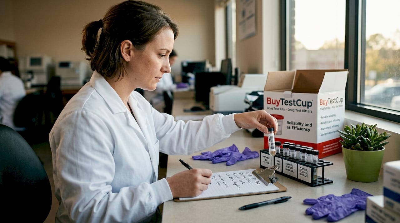 Technician processing drug test samples