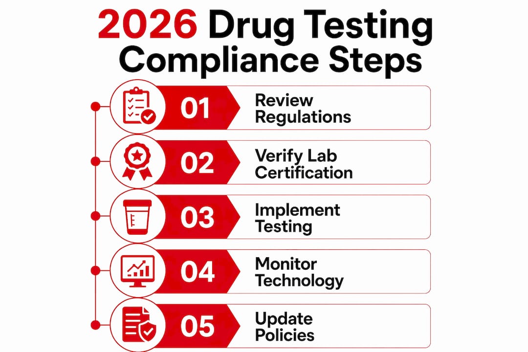 Infographic detailing 2026 drug testing compliance steps