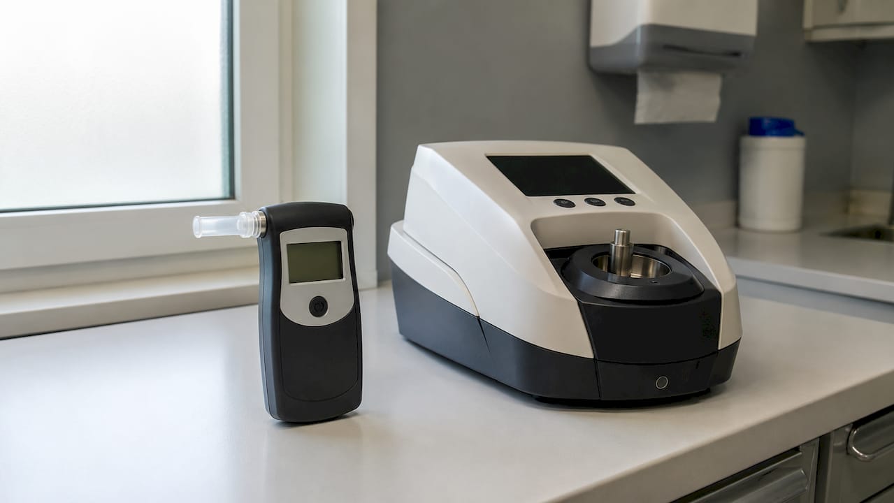 Close-up of two types of breath alcohol devices