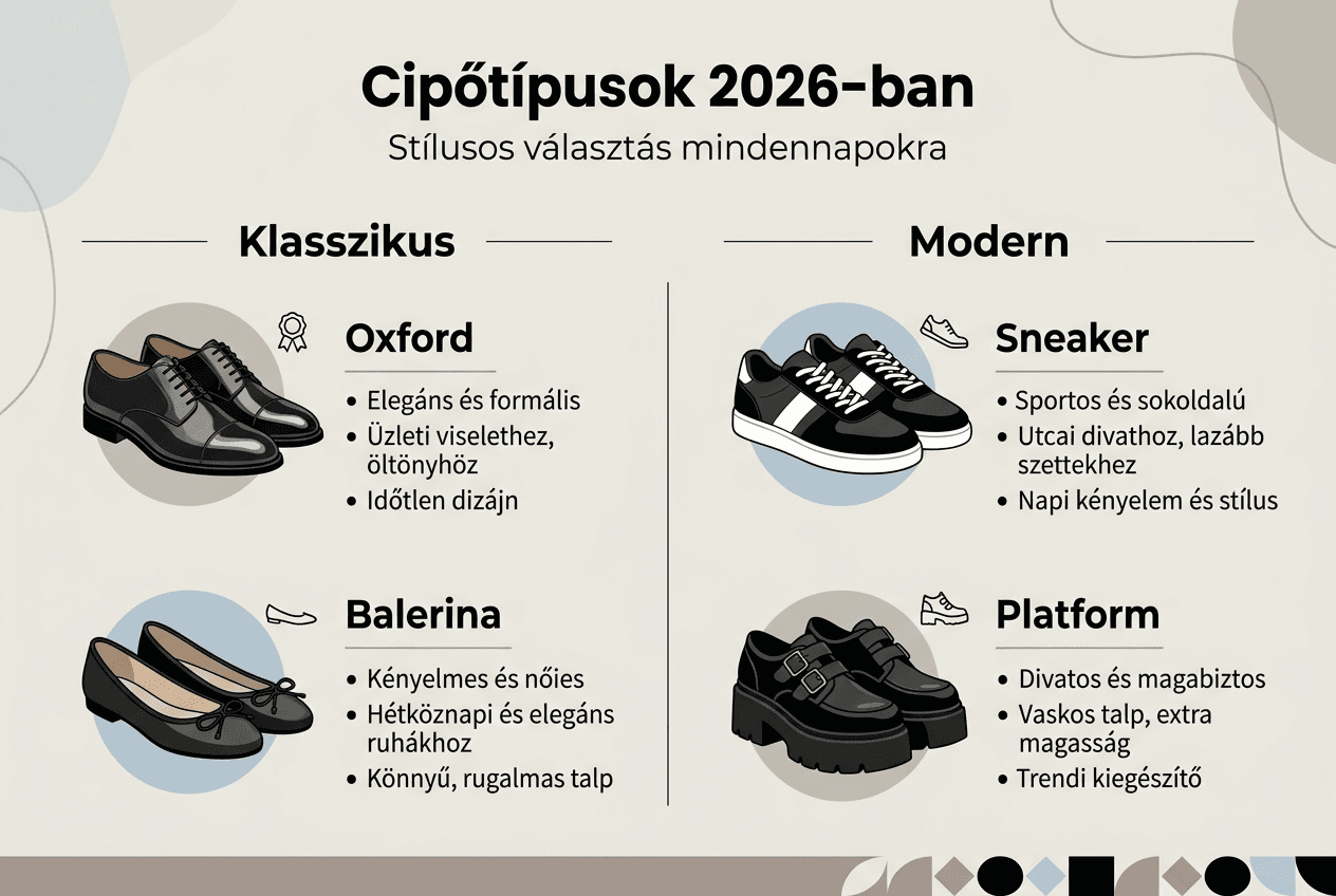 Cipőfajták és stílusok áttekintése egy látványos infografikán