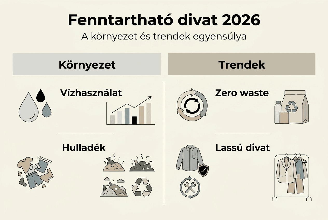 Infografika a környezettudatos divatról és fenntarthatósági trendekről