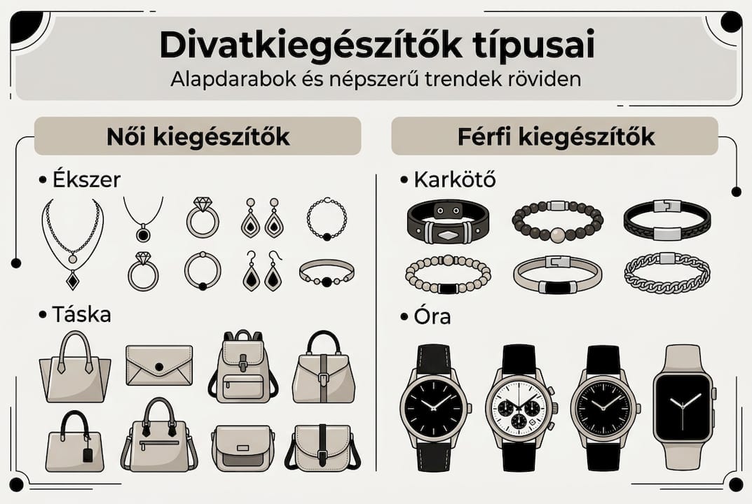 Áttekintő infografika a legnépszerűbb divatkiegészítők típusairól
