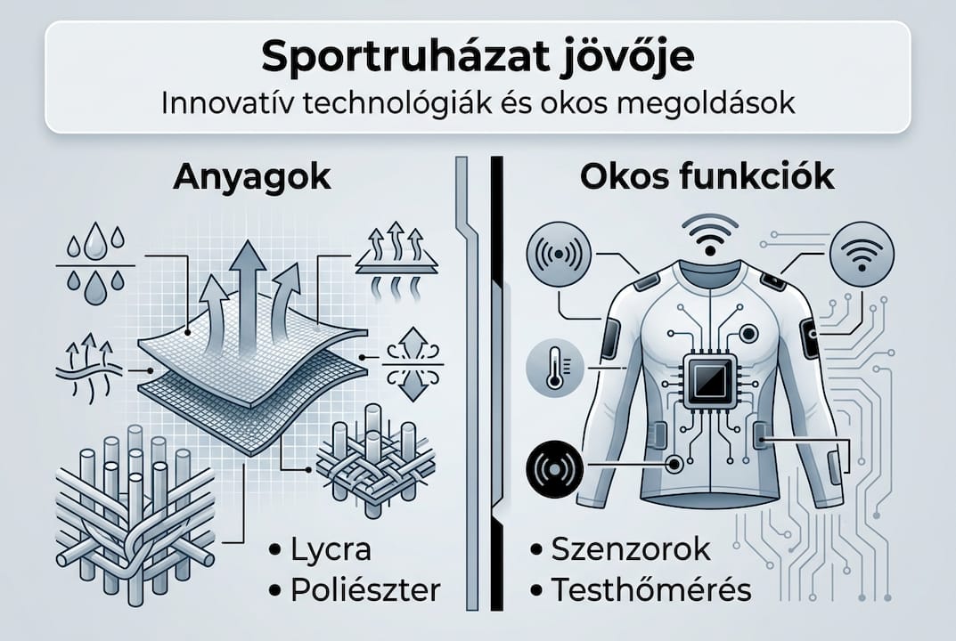 Áttekinthető infografika a sportruházat technológiai fejlődésének jövőjéről