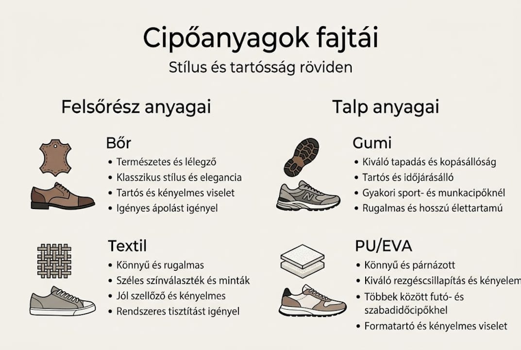 Infografika a leggyakoribb cipőalapanyagokról