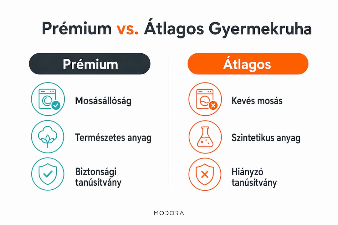 Infografika: prémium és átlagos gyerekruhákat hasonlítunk össze minőség szempontjából
