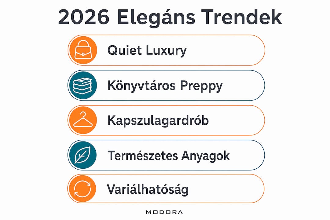 2026 női divat: infografika az elegáns, hétköznapi öltözködés legújabb trendjeiről