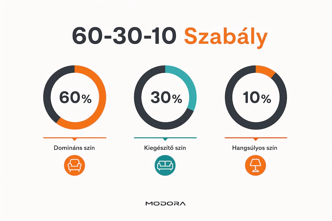 Infografika a 60-30-10 arányú színhasználat alapelveiről