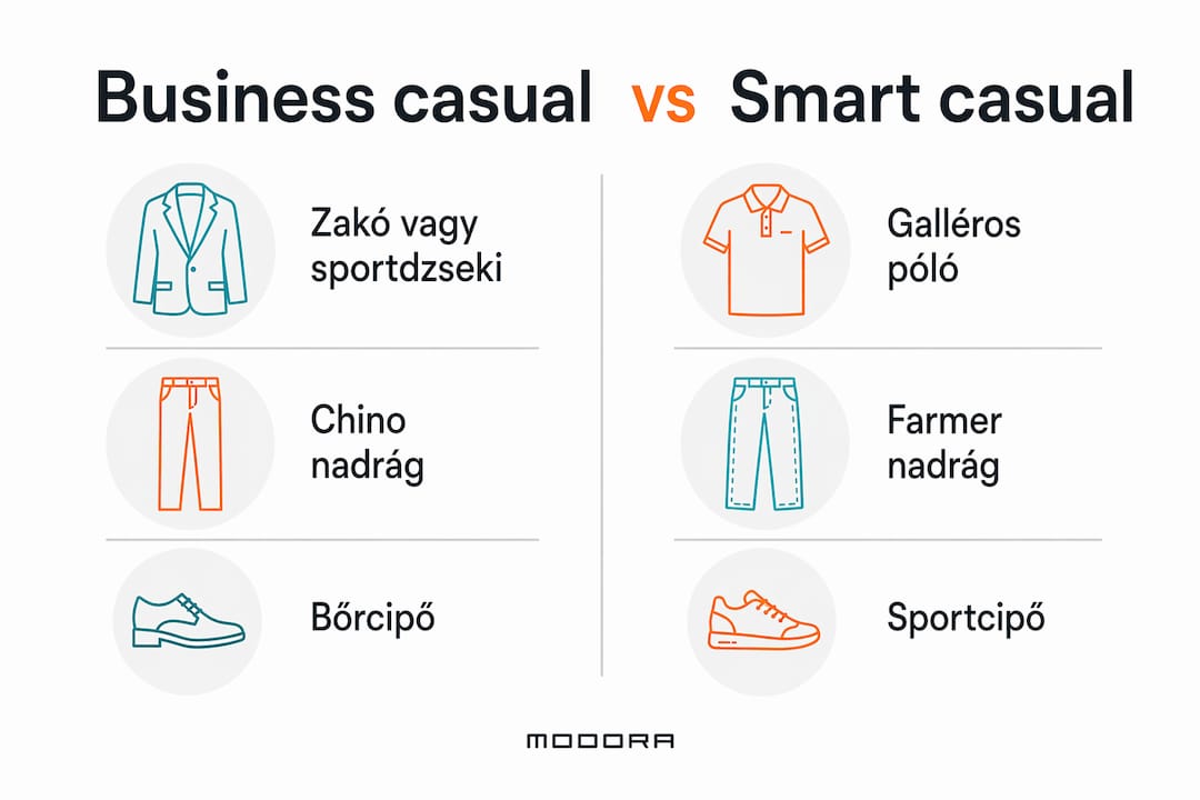 Business casual és smart casual – vizuális összehasonlítás egy infografikán