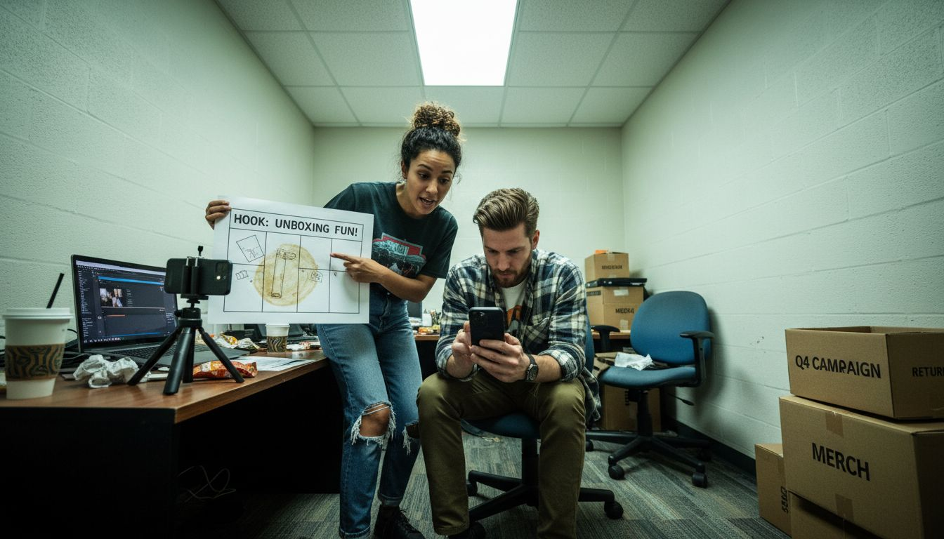 Marketing team filming TikTok in office