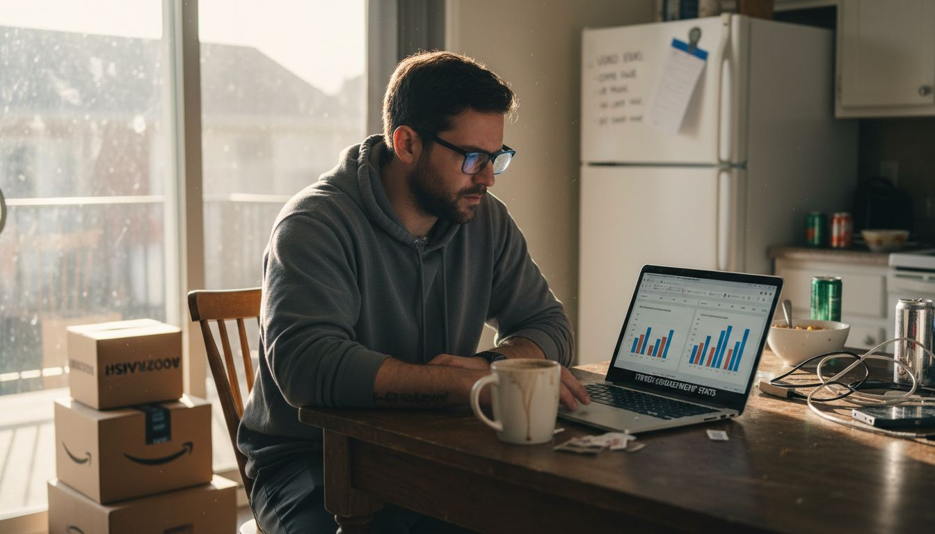 Influencer comparing TikTok stats at kitchen table