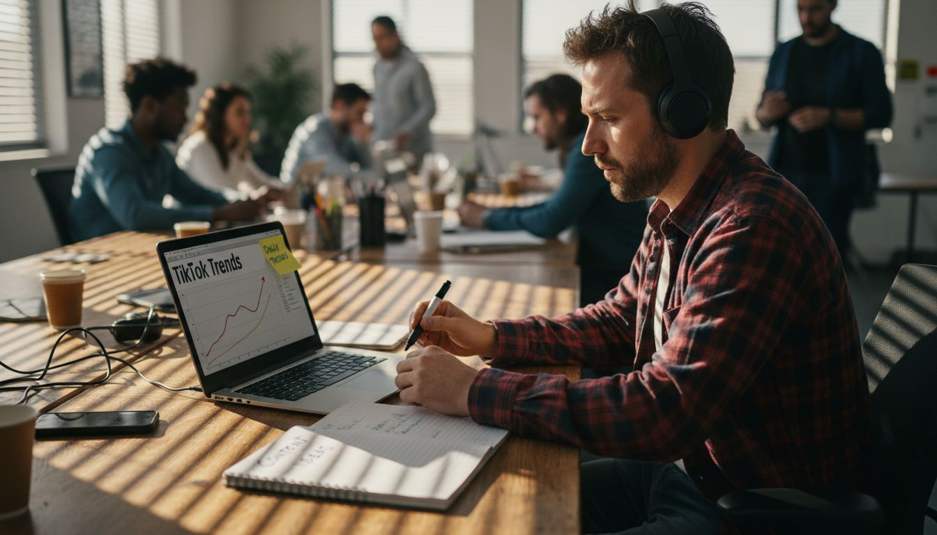 Strategist monitoring TikTok trend tracking workspace