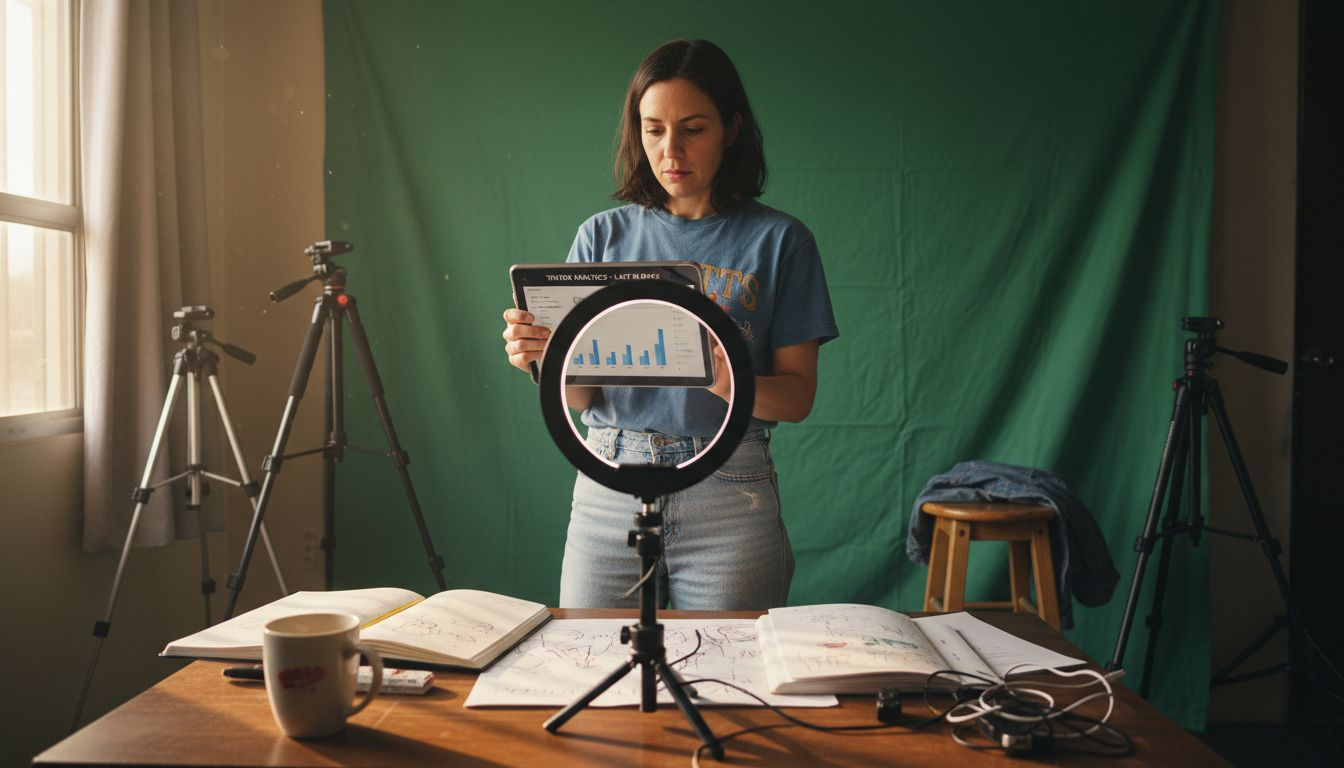 Creator reviews TikTok analytics in studio
