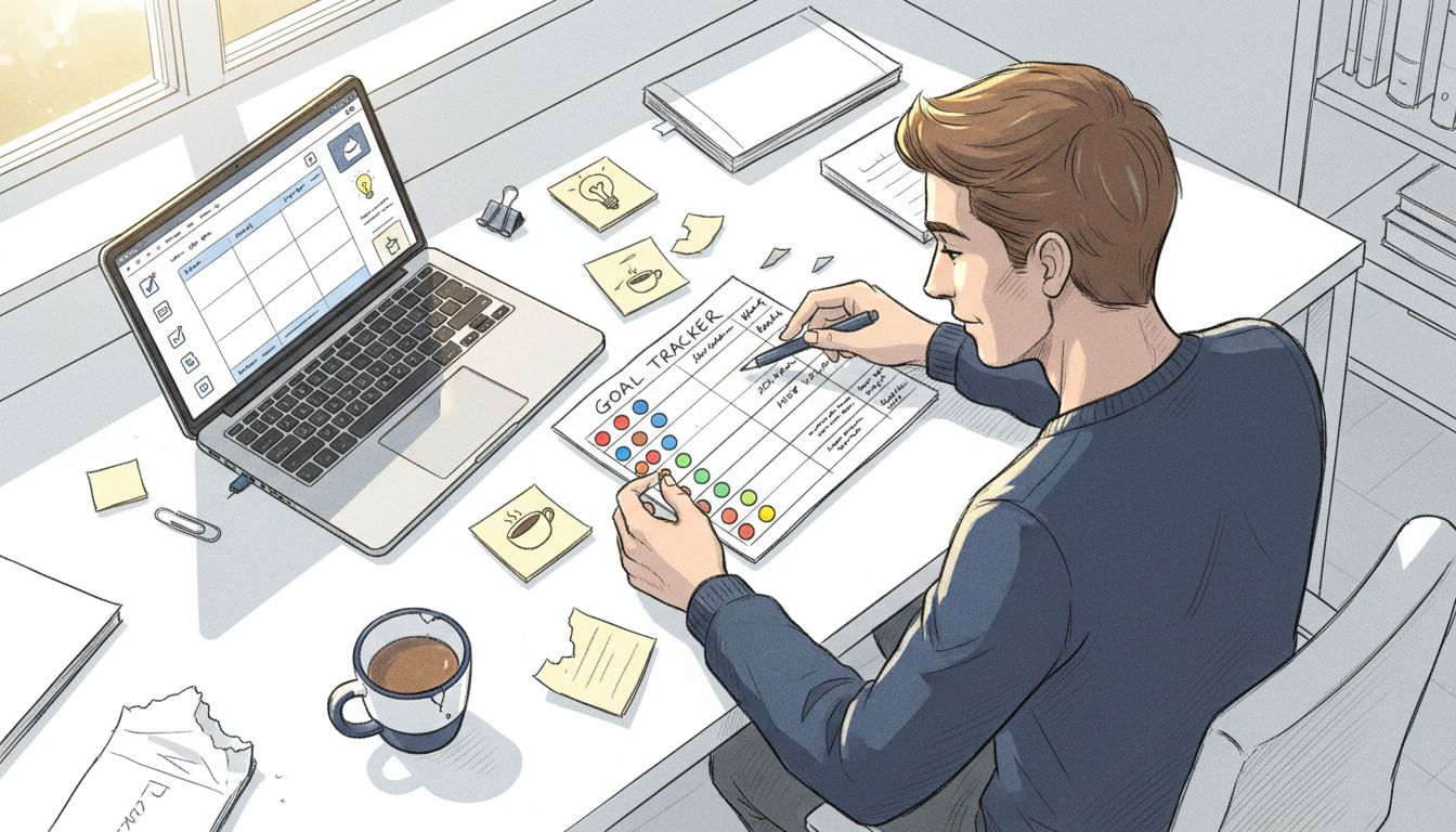 Colorful goal tracker with creative workspace