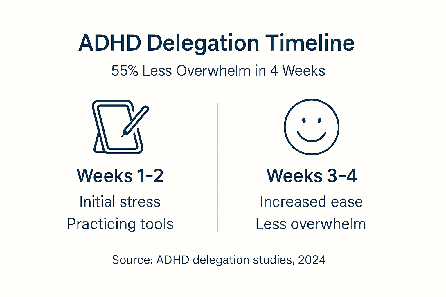 Infographic showing ADHD delegation success timeline