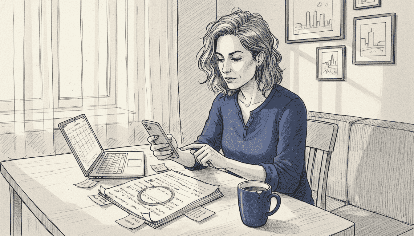 Woman entering deadlines in calendar at home