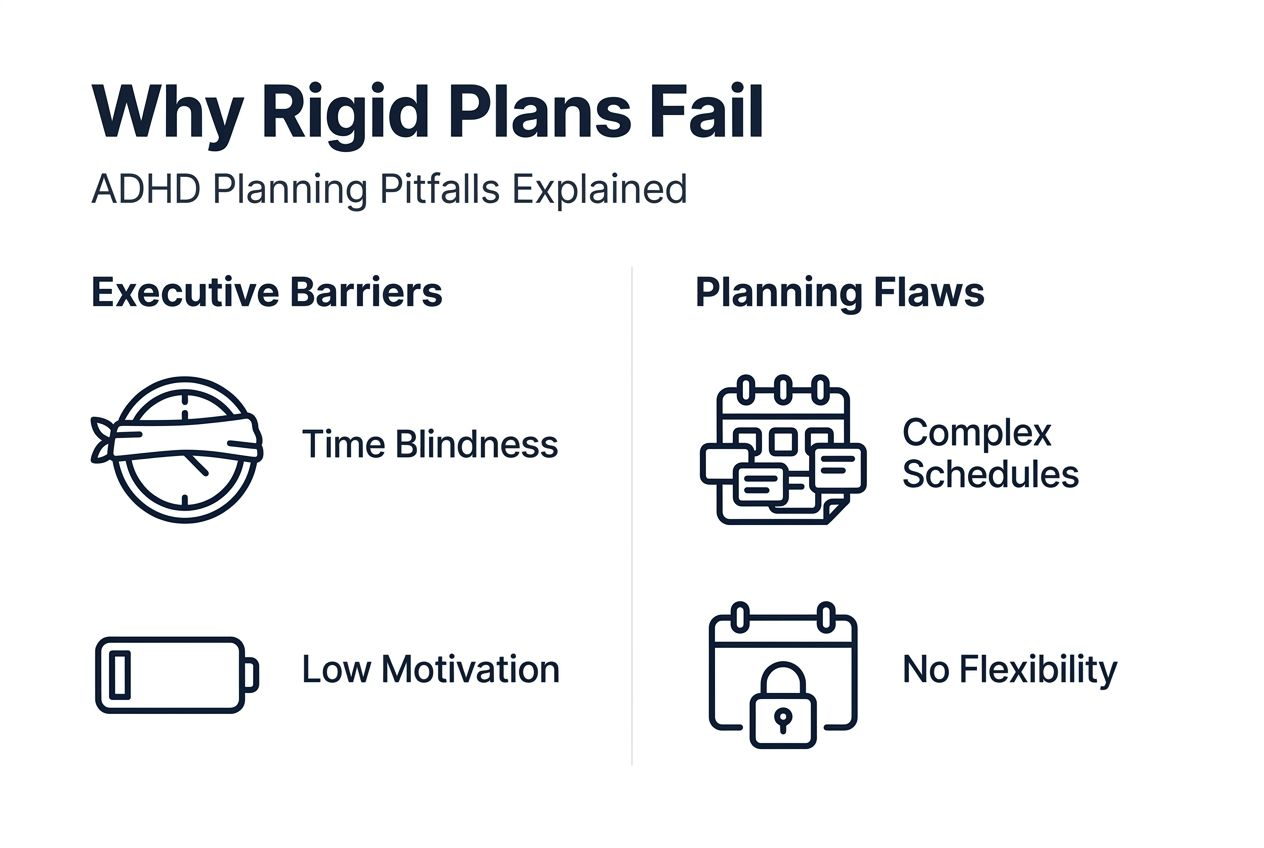 Infographic showing ADHD planning challenges and barriers