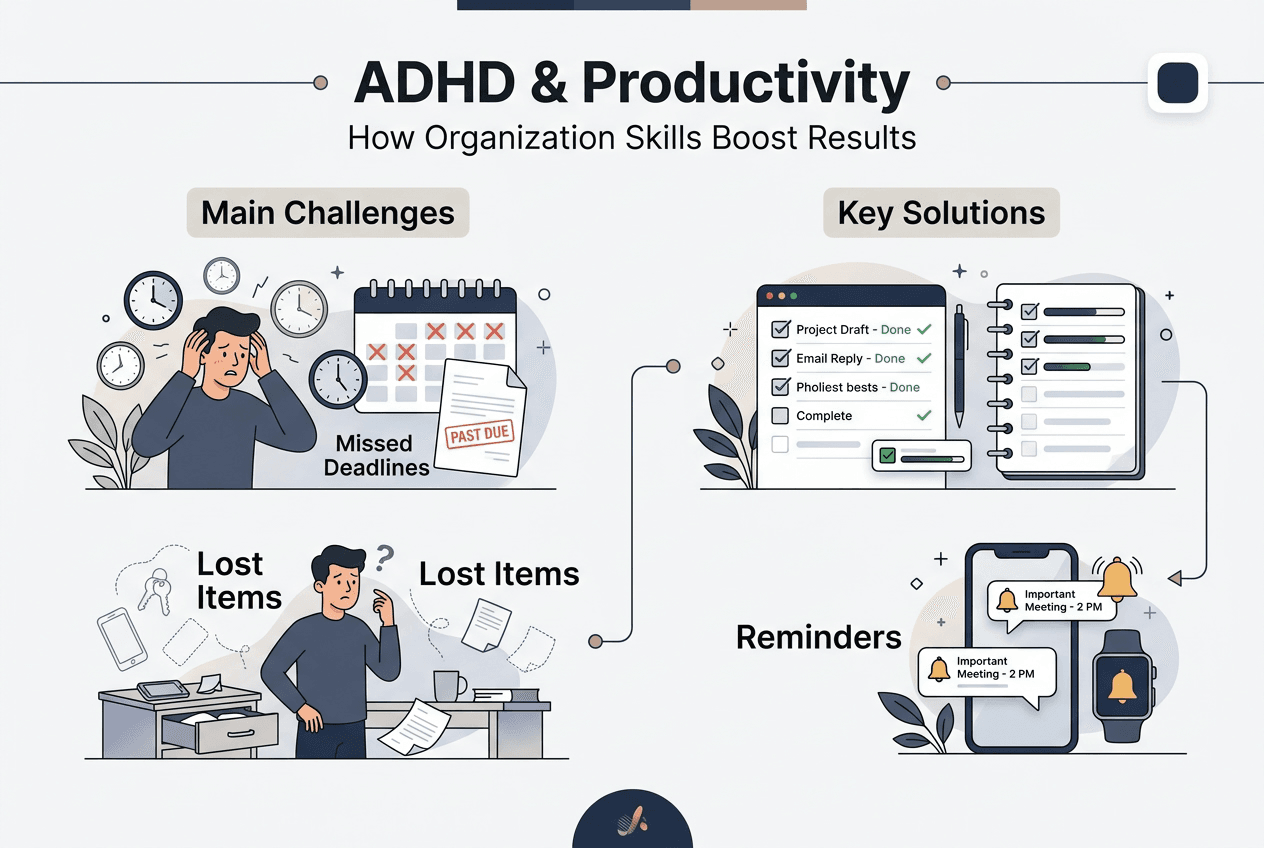 Infographic on ADHD organization and productivity