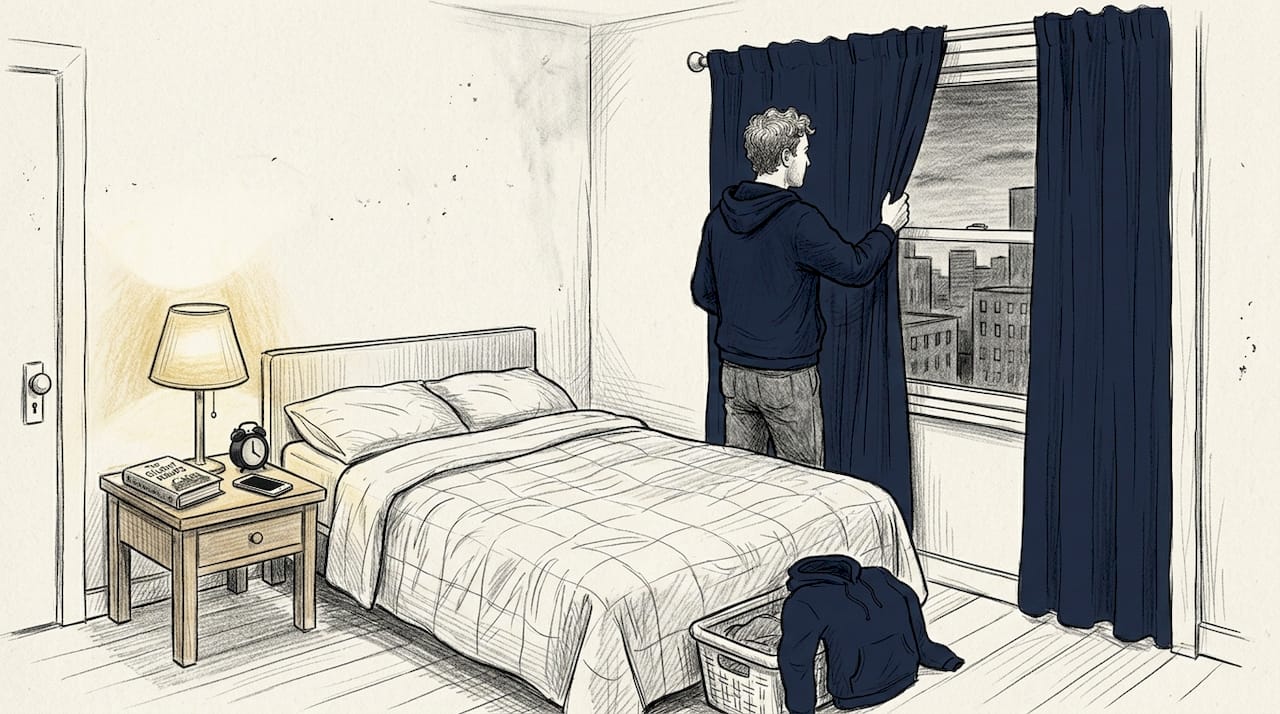 Man prepares calm bedroom for ADHD sleep