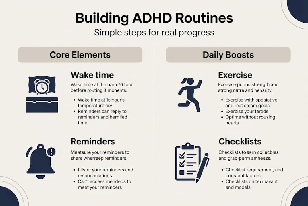 Infographic showing key ADHD routine elements
