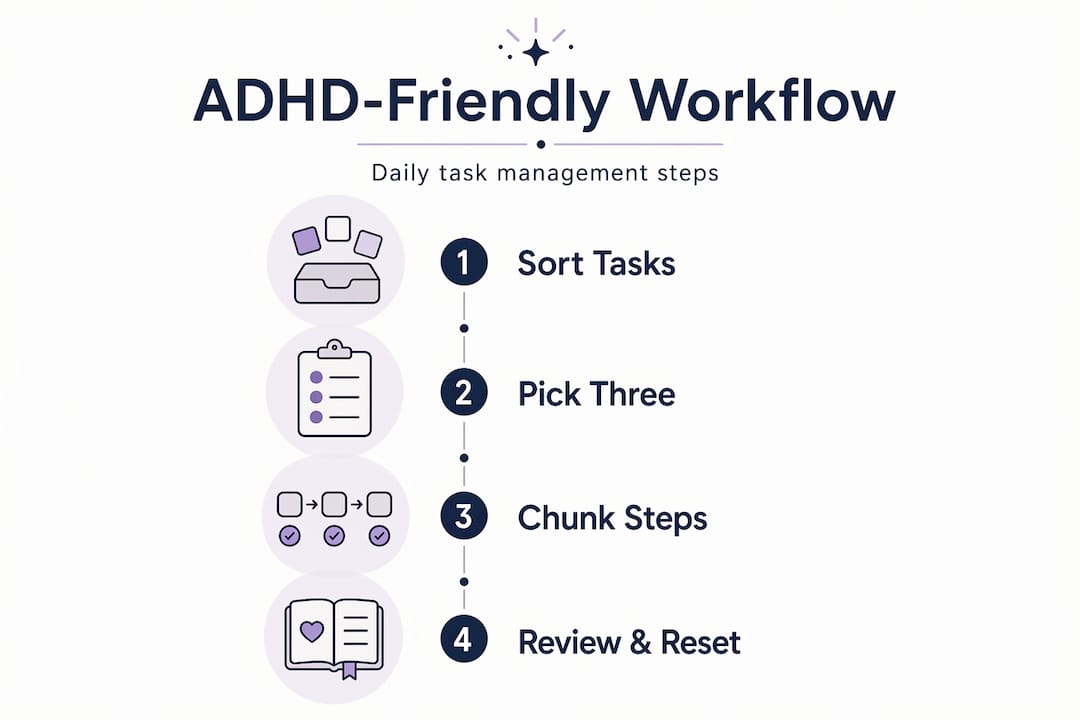 Infographic of ADHD-friendly task management workflow