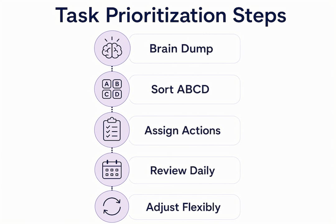 Infographic showing ADHD task prioritization steps