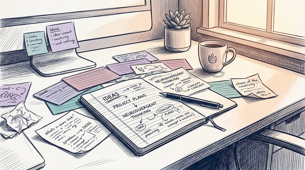 Notes and cards on desk for brain dump