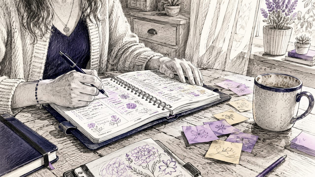 Hands taking notes in ADHD coaching session