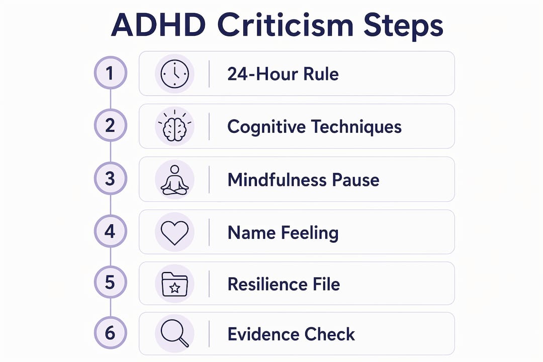 Infographic outlining key steps to cope with ADHD criticism